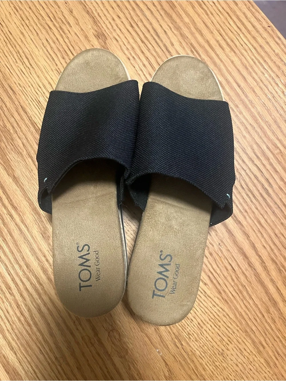 TOMS Women's Black Canvas Slide Wedge Sandals Slip-On Logo Solid Sz 8 M